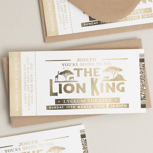 Personalised Musical Theatre Ticket, The Lion King Musical Ticket, Memorabilia, Surprise Ticket Keepsake, Broadway Ticket, Memorabilia