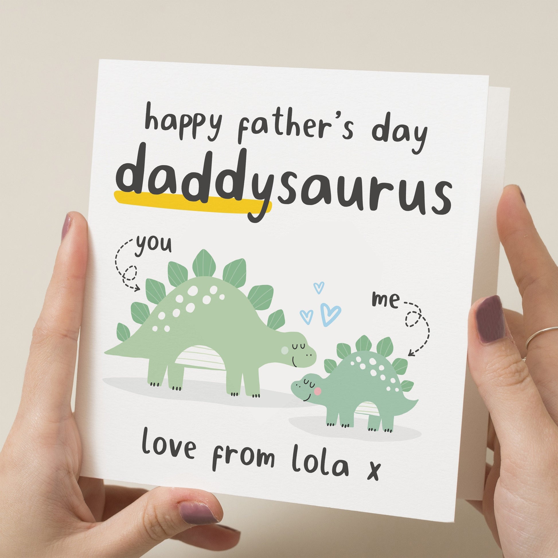 Fathers Day Daddysaurus Card, Personalised Dinosaur Fathers Day Card From Son, Daughter, Card From Children, Card From Baby, Dad Card