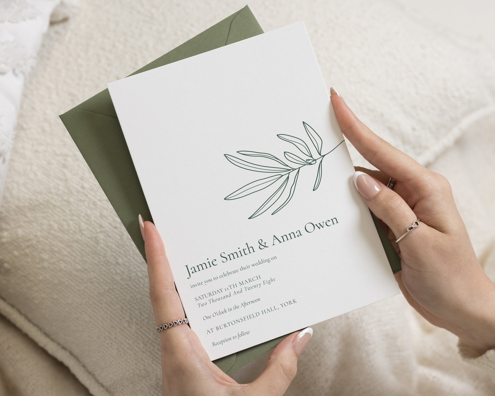 Olive Branch Wedding Invitations, Sage Green Botanical Wedding Invites, Minimalist Greenery Invitation Suite, Personalised Wedding Invite