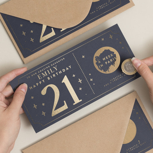 21st Birthday Gift Voucher, 21st Birthday Card, Gold Foil Scratch Card Gift Voucher, Scratch Card, Birthday Surprise Voucher, Gift Ticket