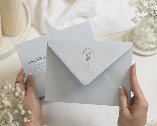 Pale Blue Envelopes with Guest or Return Address Printing, C6, 5x7 or C5 Wedding Invitation Envelopes (Glacier)