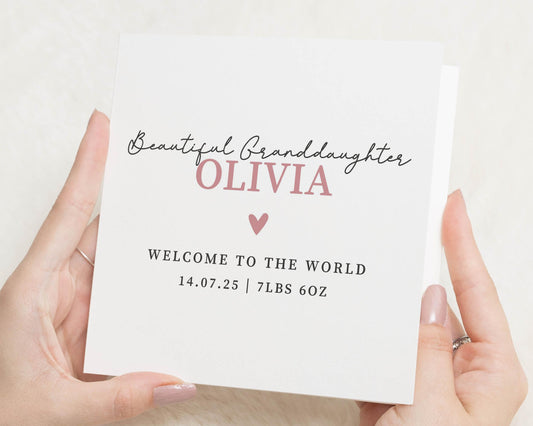New Baby Card for Granddaughter, Personalised Baby Girl Card, Welcome to the World Card, Custom Granddaughter Card, Baby Announcement
