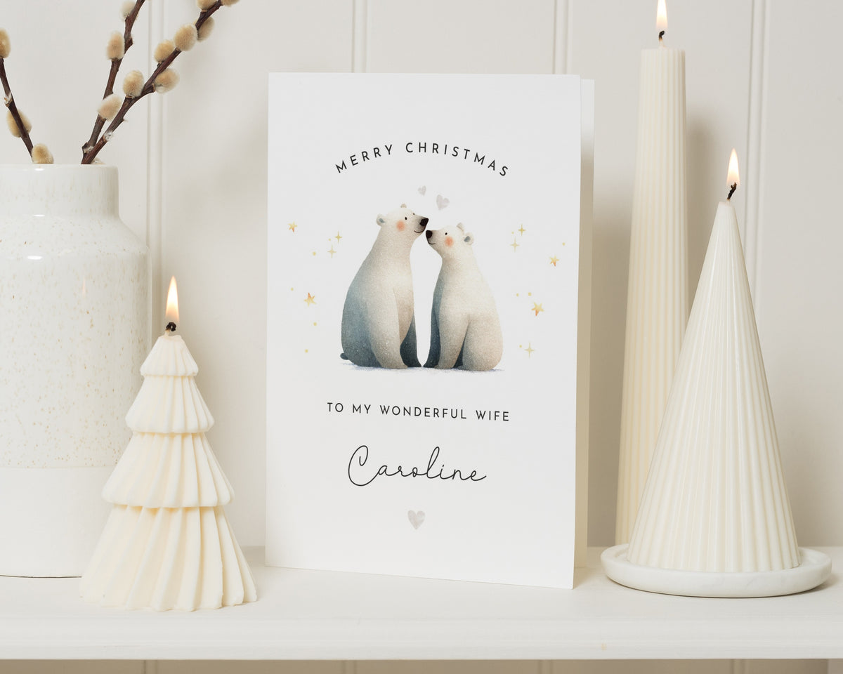 Christmas Card for Wife, Personalised Christmas Card for Her, Wife Christmas Card, Polar Bear Christmas Card, Cute Xmas Card for Wife