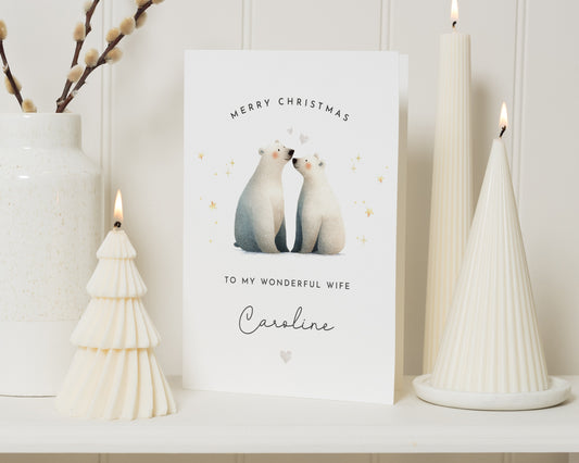 Christmas Card for Wife, Personalised Christmas Card for Her, Wife Christmas Card, Polar Bear Christmas Card, Cute Xmas Card for Wife