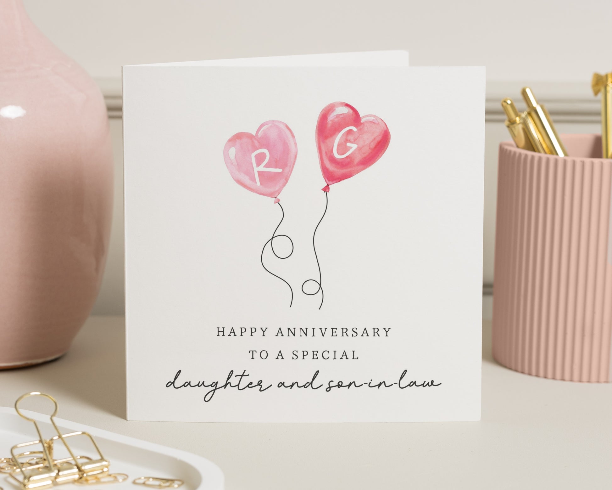 Anniversary Card for Daughter and Son in Law, Personalised Anniversary Card, Heart Balloon Card, Custom Romantic Card