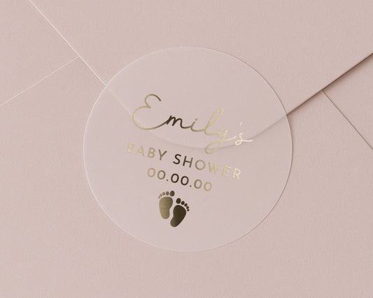 Baby Shower Sticker, Personalised Baby Shower Label, Gold Foil Baby Shower, Custom Name Baby Shower Sticker, Baby Shower Decoration