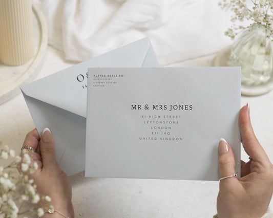 Pale Blue Envelopes with Guest or Return Address Printing, C6, 5x7 or C5 Blue Wedding Invitation Envelopes (Glacier)