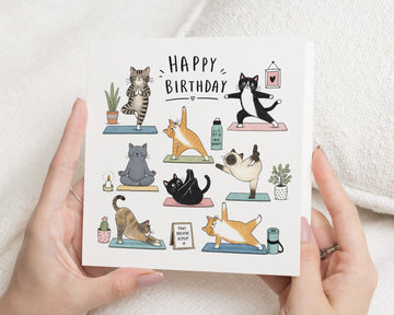 Cat Birthday Card, Birthday Card for Friend, Cat Lover Birthday Card, Yoga Birthday Card, Funny Birthday Card for Her, Cute Birthday Card