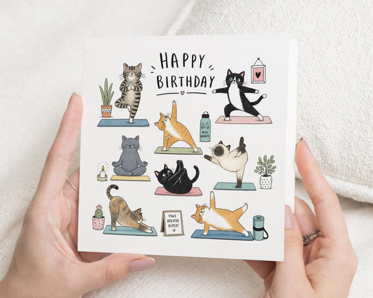 Cat Birthday Card, Birthday Card for Friend, Cat Lover Birthday Card, Yoga Birthday Card, Funny Birthday Card for Her, Cute Birthday Card