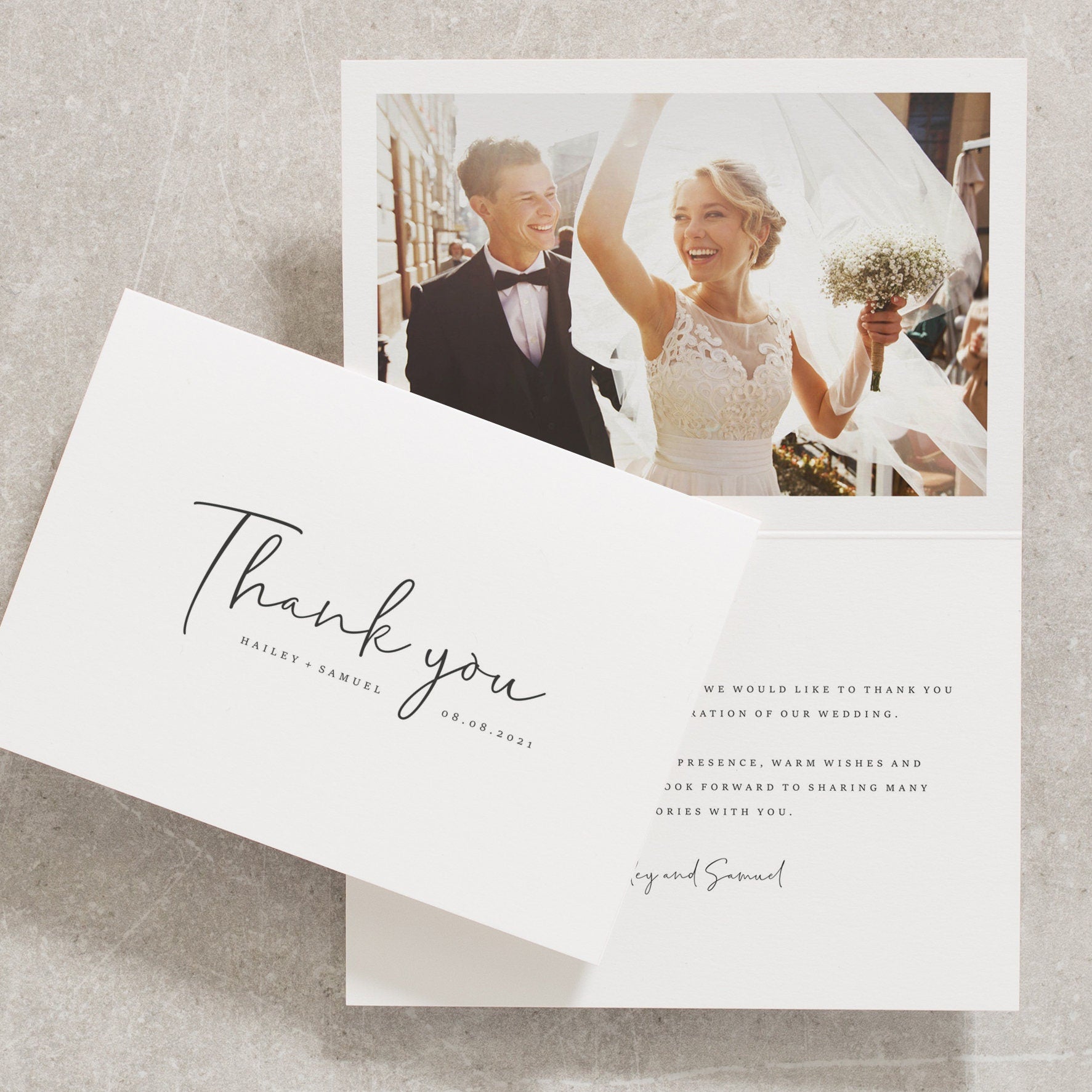 Wedding Thank You Cards with Photo, Folded Wedding Thank You Cards, Simple Wedding Thank You Card, Light Dusky Powder Blue &#39;Hailey&#39;