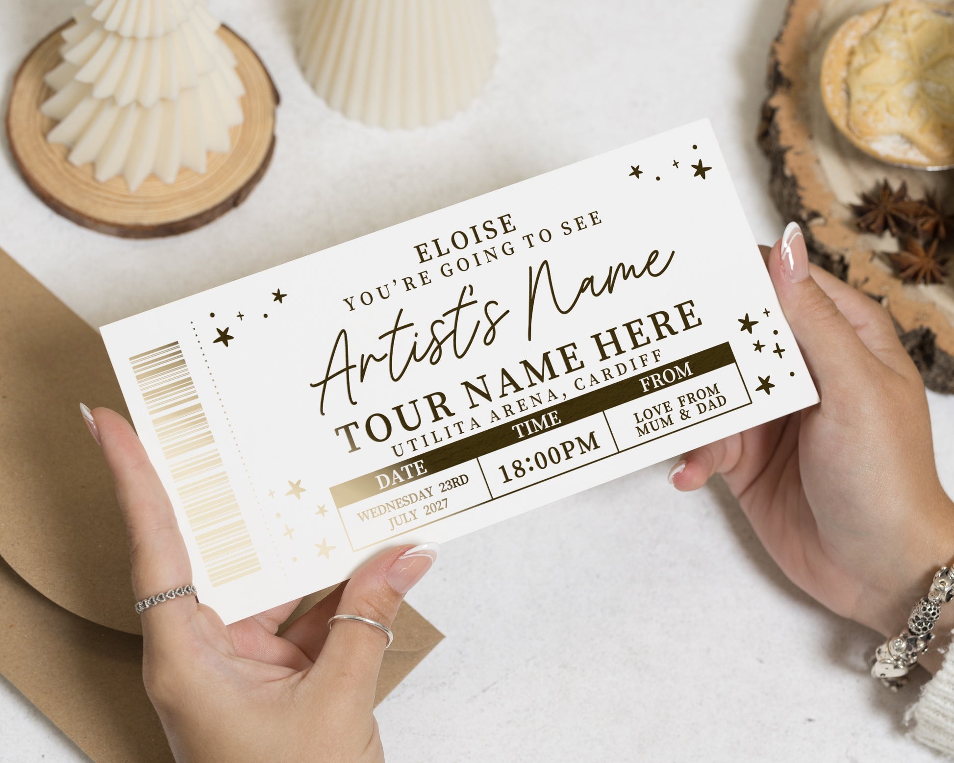 Personalised Concert Ticket Gift, Scratch To Reveal, Gold Foil, Custom Concert Gift, Gift Voucher For Her, Birthday Gift For Daughter