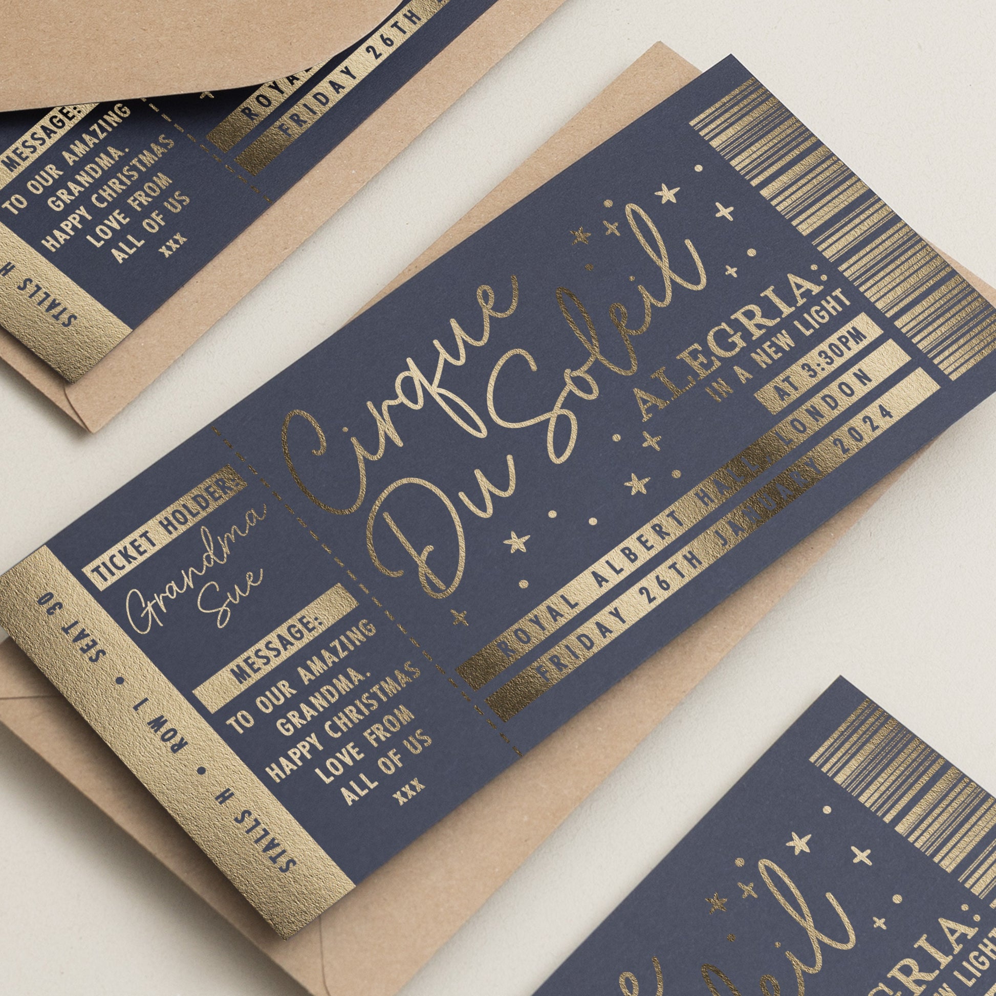 Personalised Gold Foil Gift Voucher, Cirque Du Soleil Perfomance Ticket Gift Voucher, Scratch Reveal Gift, Scratch To Reveal