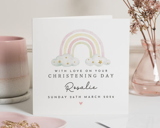 Christening Card for Girl, Personalised Christening Card, Rainbow Christening Card, New Baby Card, Christening Day Card, Cute Card