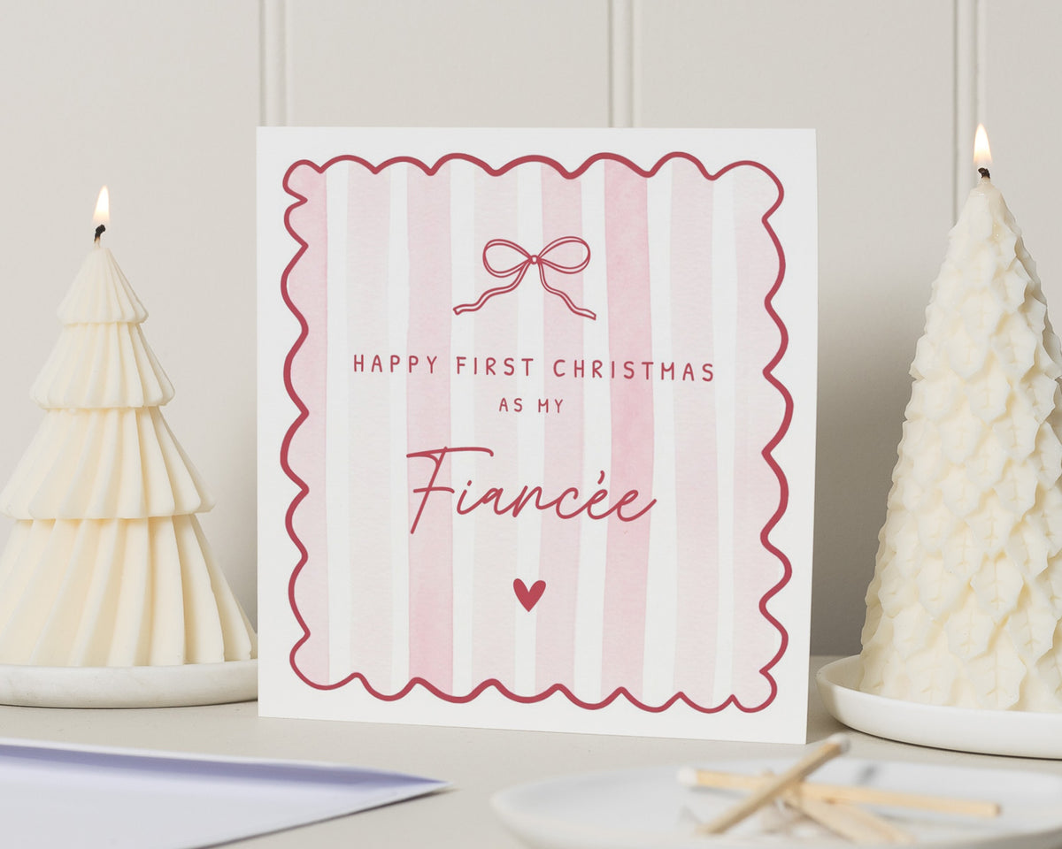 First Christmas Card for Fiancee, 1st Christmas Card, Christmas Card for Her, Romantic Christmas Card, Cute Pink Bow Christmas Card