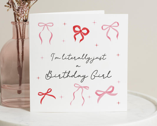 Birthday Card for Her, Birthday Girl Card, Funny Birthday Card, Cute Birthday Card, Card for Friend, Card for Daughter, Pink Bow Card