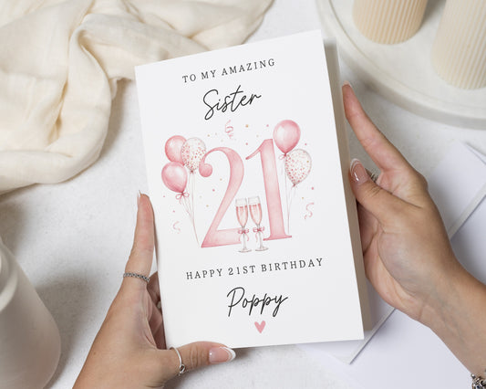 21st Birthday Card for Sister, Sister 21st Birthday Card, Personalised Birthday Card for Her, Happy 21st Birthday Card, Age 21 Card
