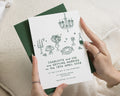 Green Illustrated Wedding Invitations, Forest Green Wedding Invite, Hand Drawn Wedding Stationery, Personalised Invitation Suite