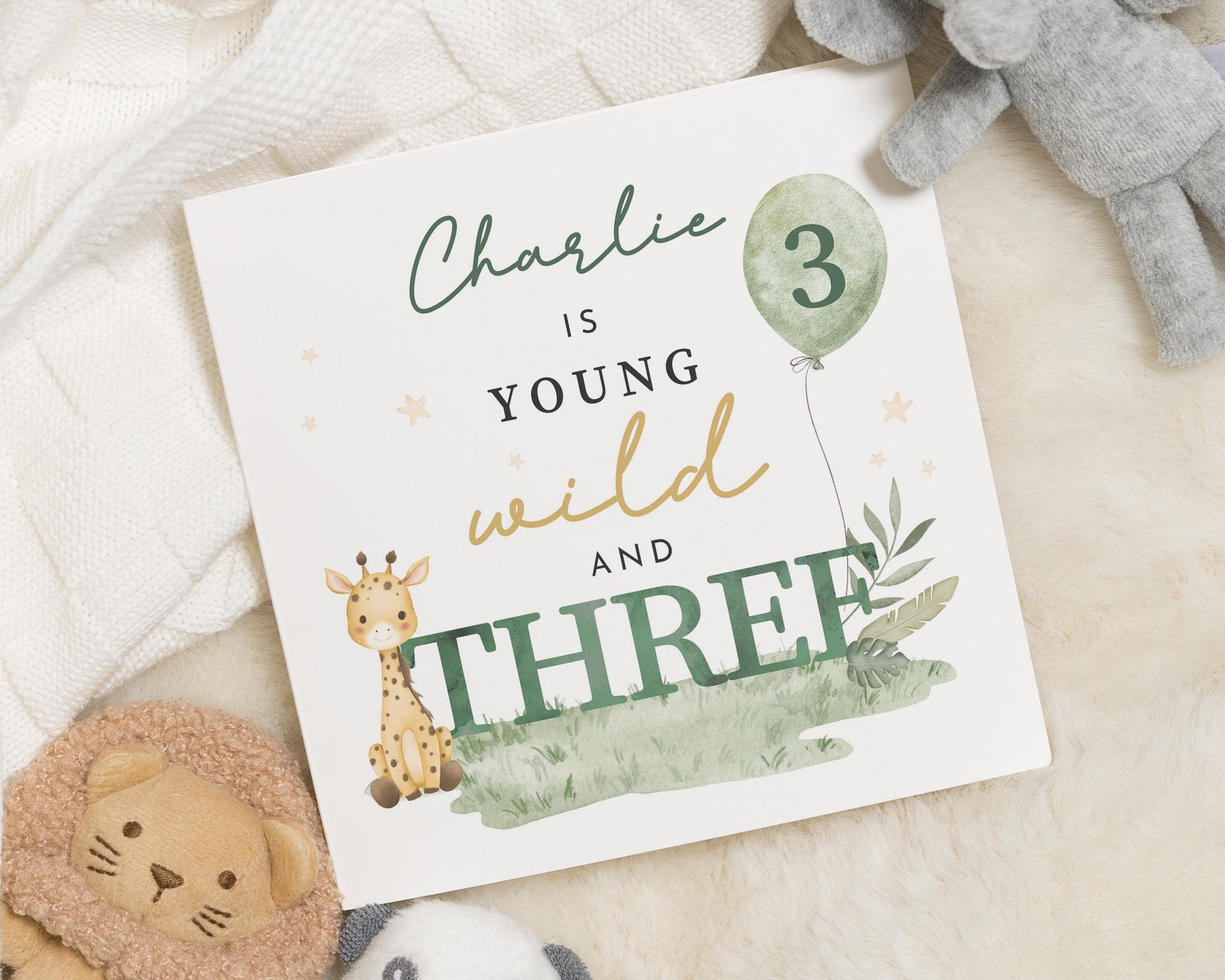 3rd Birthday Card for Boy, Personalised Safari Birthday Card, Giraffe Birthday Card, Third Birthday Card for Kids, Jungle Birthday Card