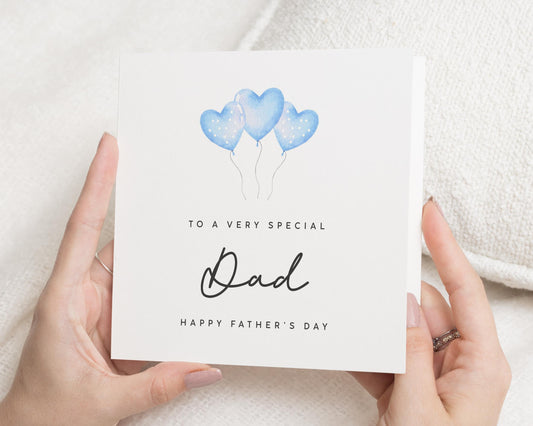 Fathers Day Card for Dad, Happy Fathers Day Card, Special Dad Card, Fathers Day Card from Daughter, Blue Heart Balloons Card