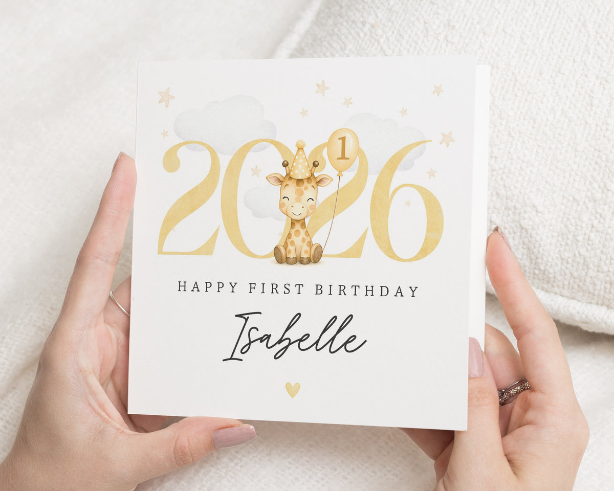 1st Birthday Card, First Birthday Card, Personalised Birthday Card, Birthday Card for Girl, Birthday Card for Boy, Giraffe Birthday Card