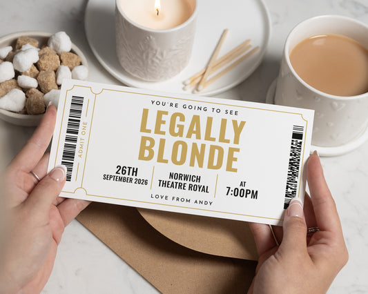 Personalised Theatre Ticket Gift, Legally Blonde Gift Voucher, Theatre Experience, Custom Gift For Her, Theatre Royal Norwich