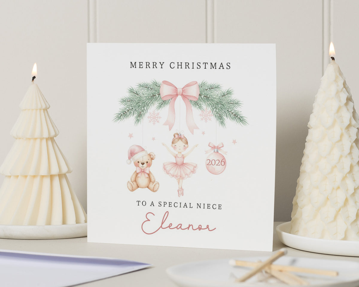 Personalised Christmas Card for Niece, Niece Christmas Card, Christmas Card for Girl, Cute Ballerina Christmas Card for Her