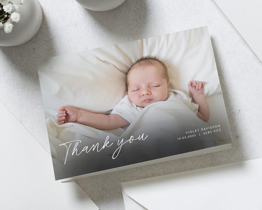 Simple Baby Thank You Notecard, Baby Girl Photo Thank You Cards, Personalised Thank You Cards New Baby Girl, Baby boy Postcard Thankyou Card
