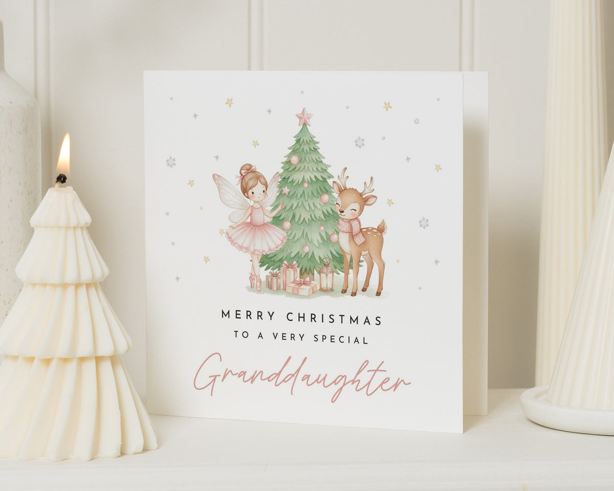 Christmas Card for Granddaughter, Granddaughter Christmas Card, Cute Xmas Card for Girl, Fairy Christmas Card, Reindeer Christmas Cards