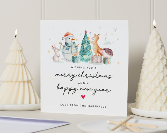 Personalised Christmas Card, Square Christmas Card, Merry Christmas Card, Cute Animal Christmas Card, Custom Family Christmas Card