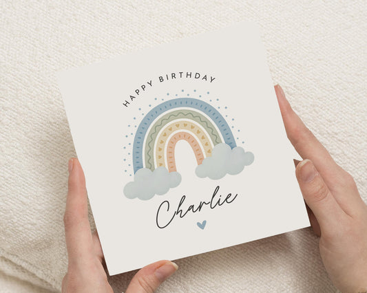 Birthday Card for Boy, Personalised Birthday Card, Rainbow Birthday Card, Cute Birthday Card, Birthday Card for Kids, Custom Name Card