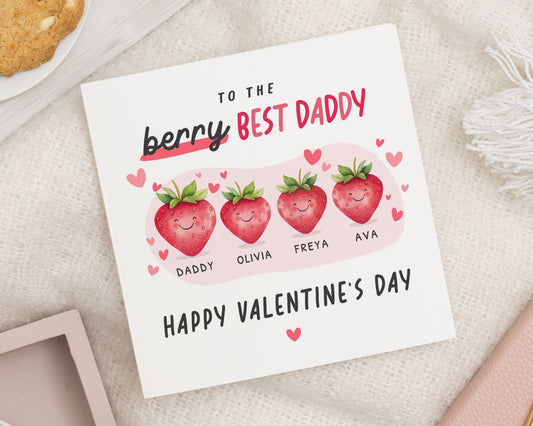 Valentines Day Card for Daddy, Personalised Best Daddy Card, Cute Strawberry Card, Valentines Card from Kids, Daddy Valentines Card