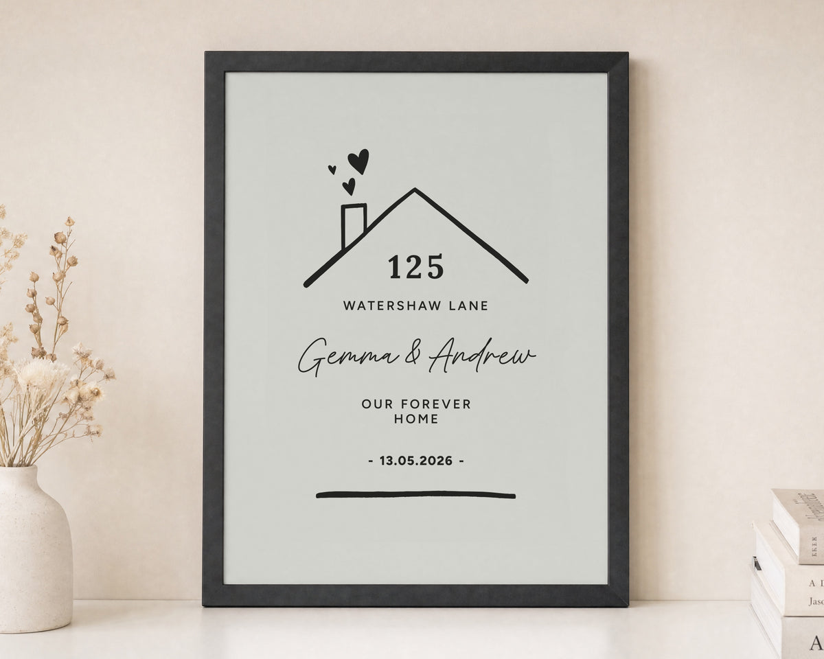 Personalised New Home Print, Neutral Wall Art, Custom Address Print, Housewarming Gift, Gift for Couple, Forever Home Wall Art