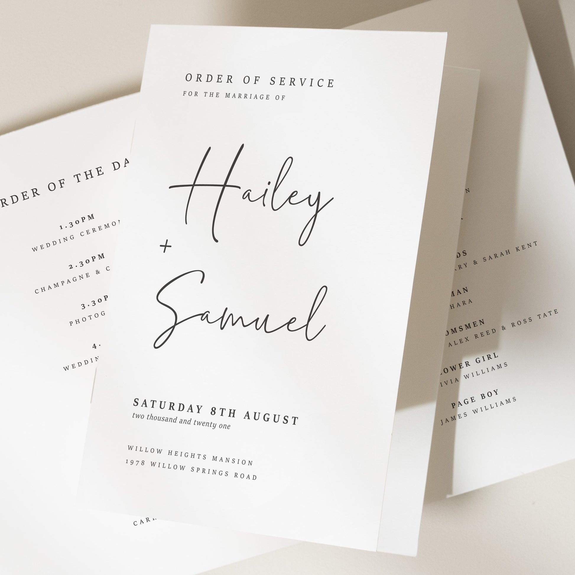 Calligraphy Order Of Service Booklet, Modern Order Of The Day Booklets, Simple Wedding Service Program &#39;Hailey&#39;