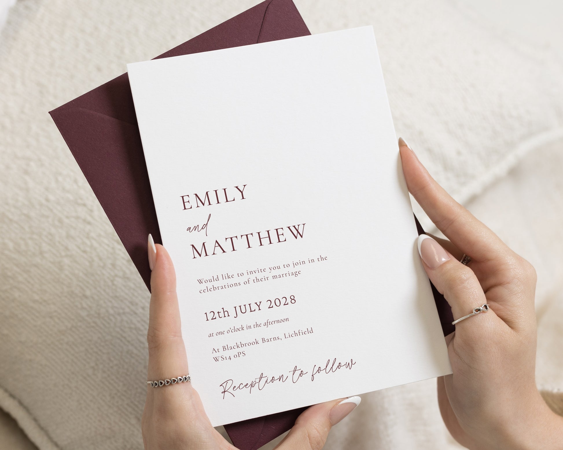 Burgundy Wedding Invitations, Minimal Elegant Wedding Invite, Classic Typography Wedding Stationery, Personalised Invitation Suite