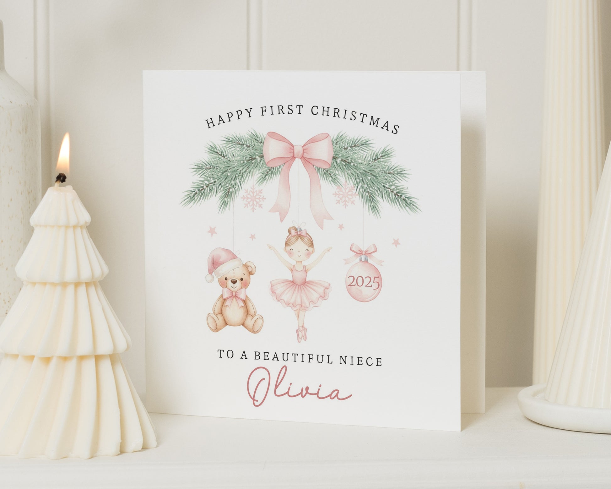 First Christmas Card for Niece, Personalised Christmas Card, 1st Christmas Card for Girl, Ballet Bear Card, Christmas Card for Her