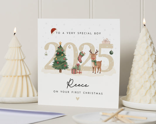 First Christmas Card for Boy, Personalised Baby Christmas Card, 2025 Christmas Card, Reindeer Christmas Card, Special Boy Christmas Card