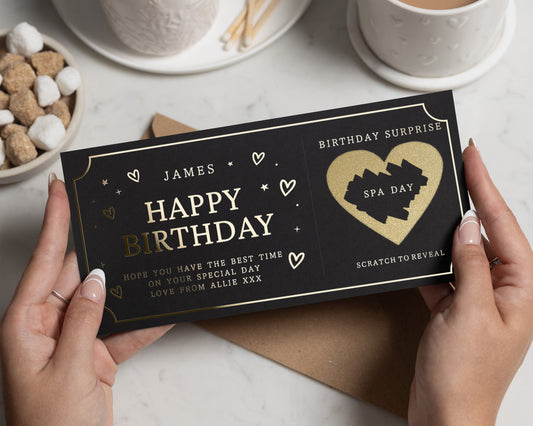 Spa Day Gift Voucher, Birthday Scratch to Reveal Card, Personalised Gift Voucher for Her, Birthday Surprise Voucher