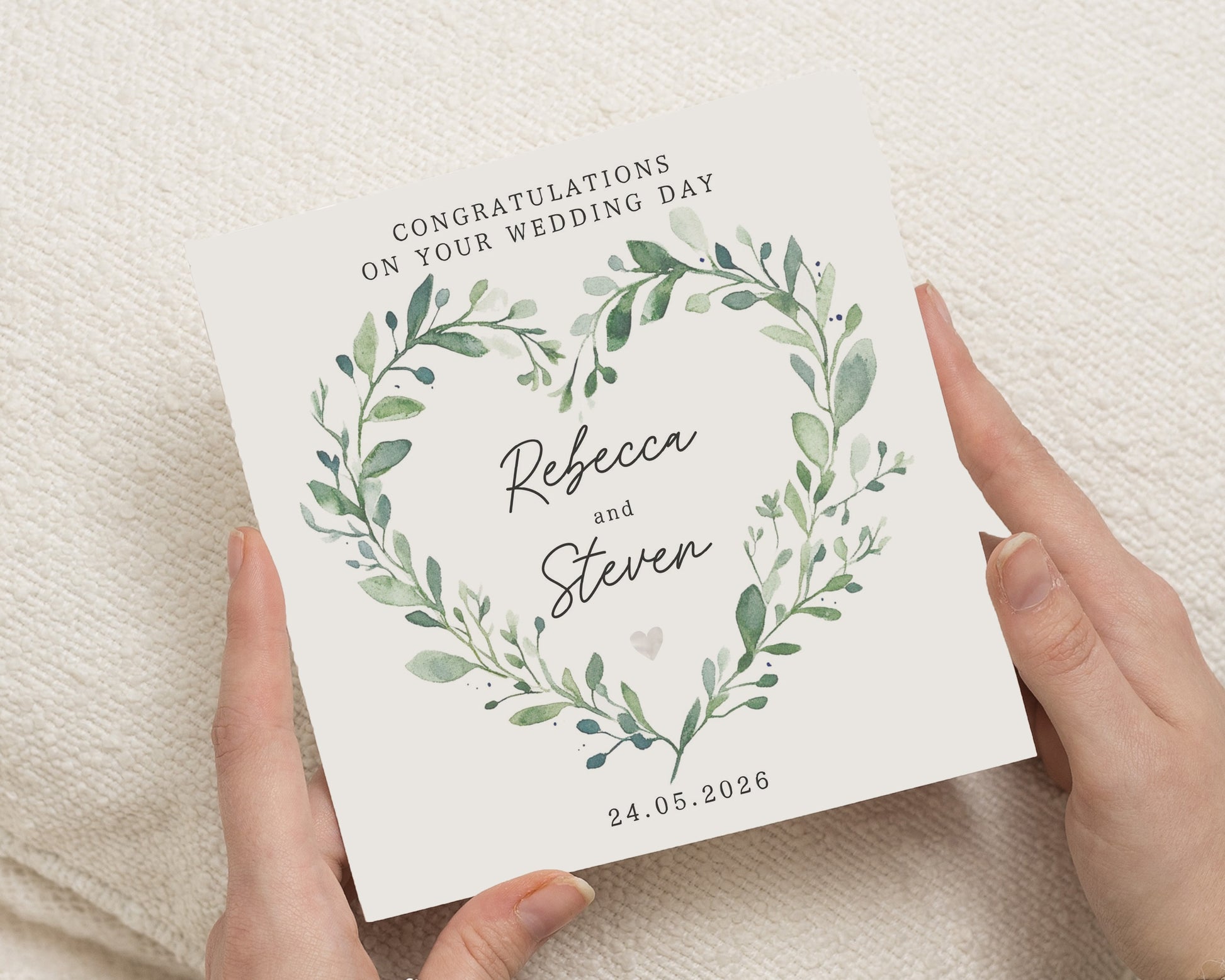 Wedding Card, Congratulations On Your Wedding Day, Personalised Wedding Card, Heart Wreath Card, Wedding Card For Couple, Custom Names Card