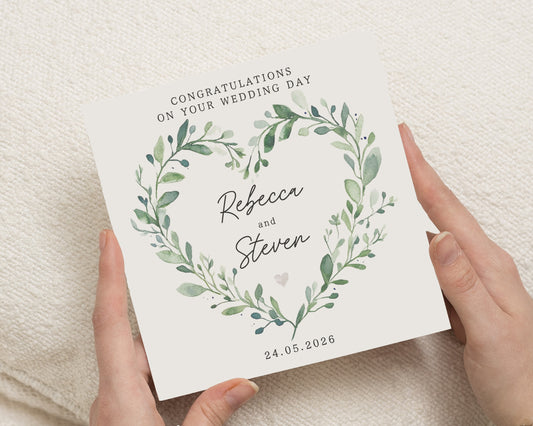 Wedding Card, Congratulations On Your Wedding Day, Personalised Wedding Card, Heart Wreath Card, Wedding Card For Couple, Custom Names Card
