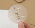 Love Is Sweet Wedding Sticker, Personalised Sweet Bag Sticker, Gold Foil Wedding Label, Custom Wedding Favour Sticker