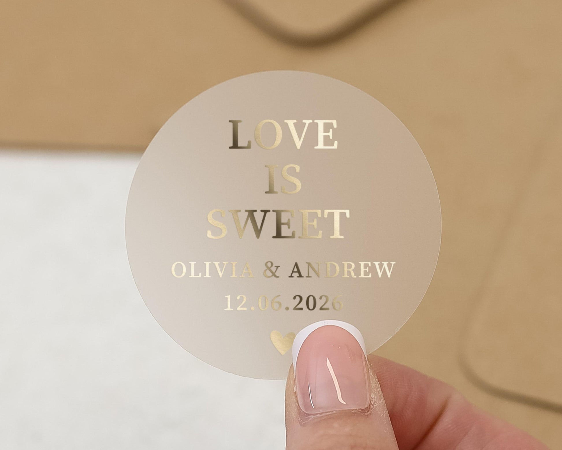 Love Is Sweet Wedding Sticker, Personalised Sweet Bag Sticker, Gold Foil Wedding Label, Custom Wedding Favour Sticker