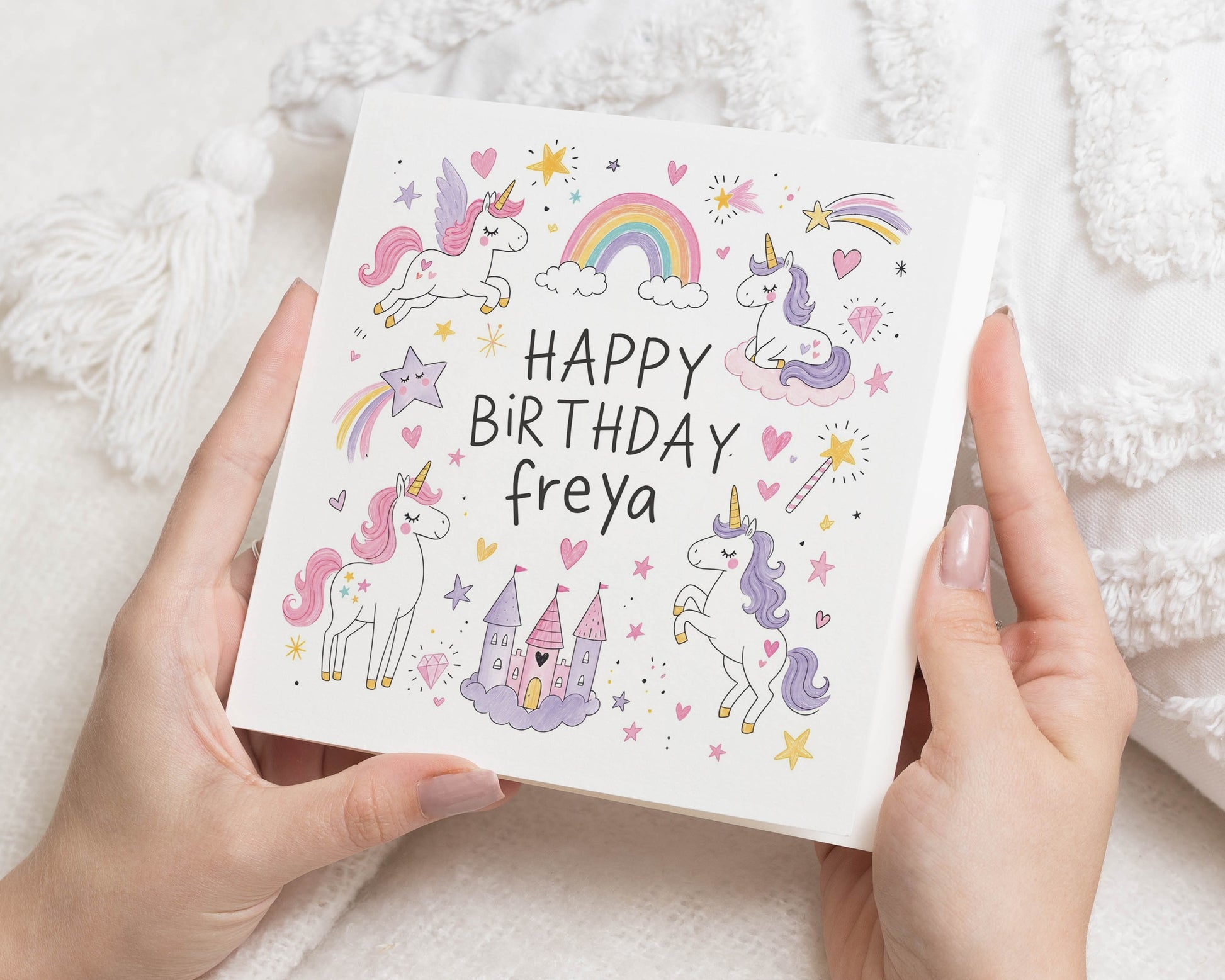 Personalised Unicorn Birthday Card, Unicorn Birthday Card for Girl, Birthday Card for Daughter, Kids Birthday Card, Rainbow Birthday Card