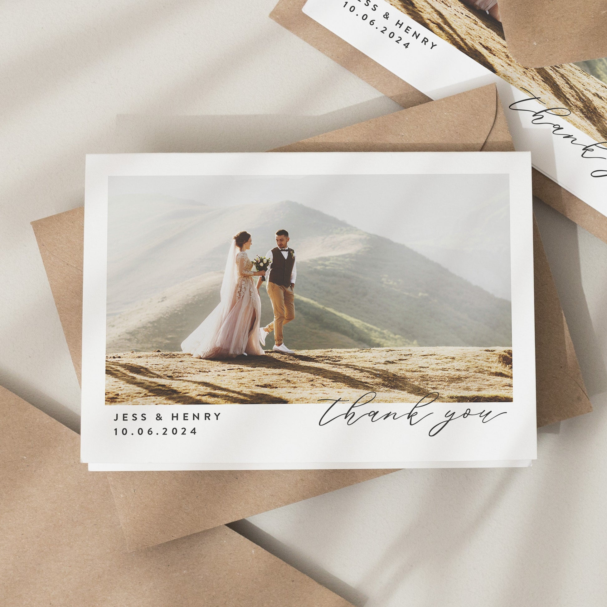 Wedding Thank You Card Folded, Thank You Cards Wedding, Postcard Wedding Thank You, Thank You Card, Simple Wedding Card With Photo