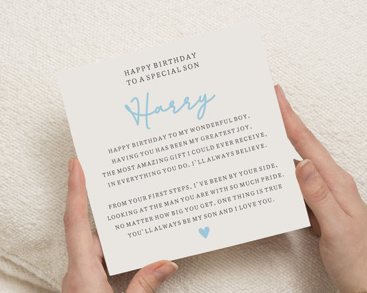Birthday Card for Son, Personalised Birthday Card for Son, Son Birthday Card, Poem Birthday Card for Him, Special Son Birthday Cards