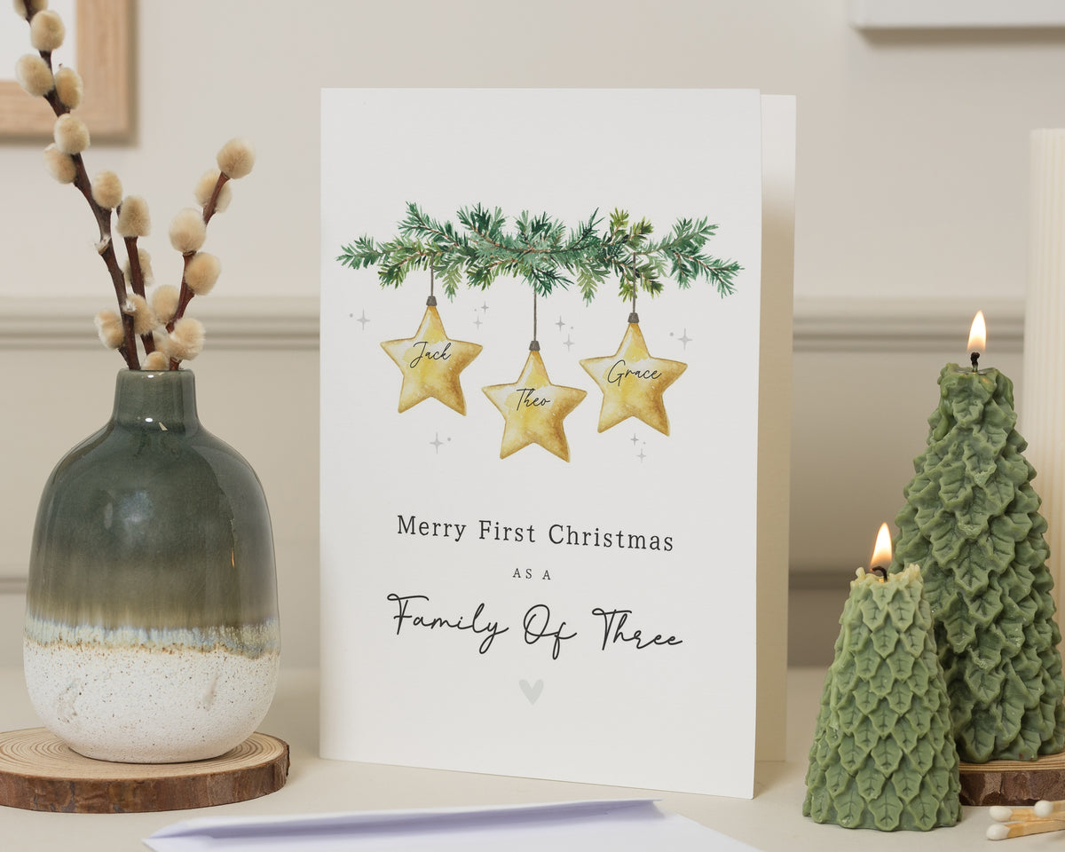 First Christmas Card, 1st Christmas Card, Baby First Christmas Card, Personalised Christmas Card, Family of Three Christmas Card