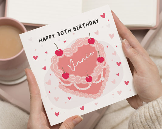 30th Birthday Card, Personalised Birthday Card for Her, Cute Birthday Card, Cherry Cake Card, Card for Friend