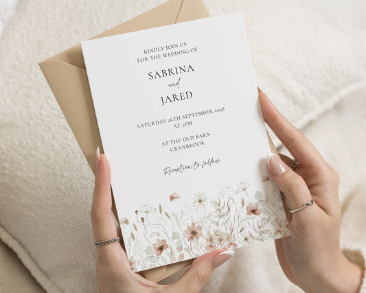 Wildflower Wedding Invitations, Botanical Wedding Invite, Elegant Floral Invitation Suite, Personalised Rustic Wedding Stationery
