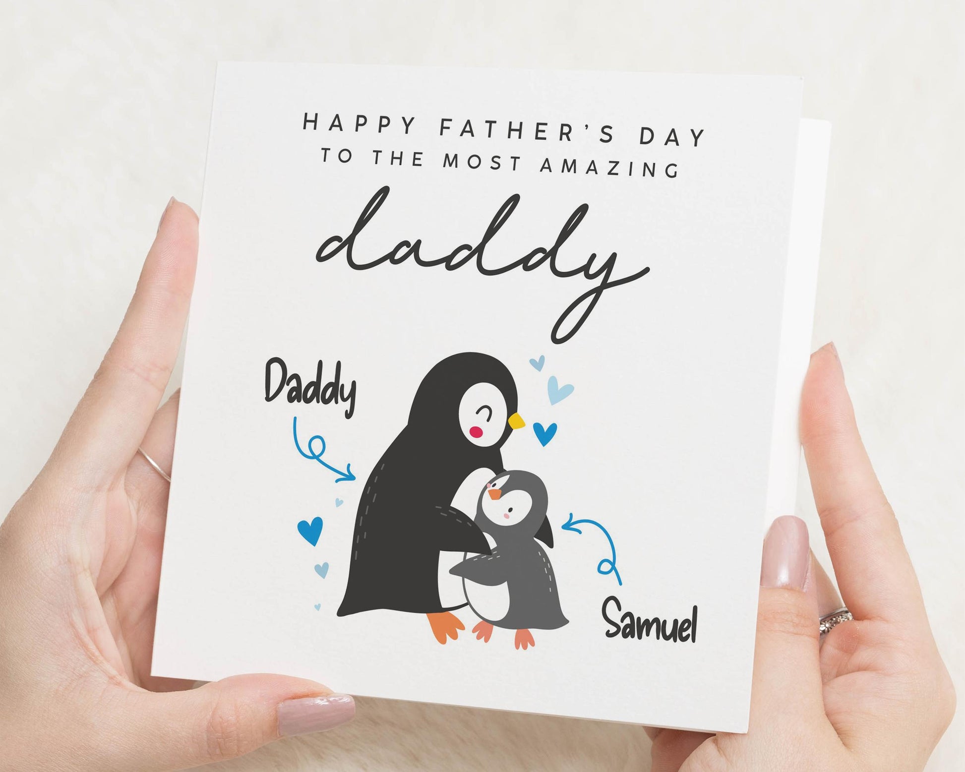 Fathers Day Card for Daddy, Penguin Fathers Day Card, Personalised Fathers Day Card from Child, Cute Fathers Day Card for Dad