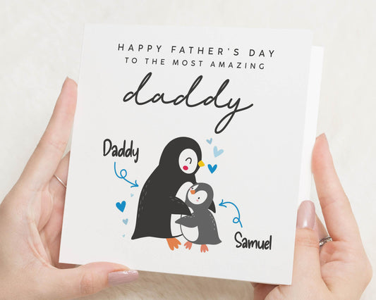 Fathers Day Card for Daddy, Penguin Fathers Day Card, Personalised Fathers Day Card from Child, Cute Fathers Day Card for Dad