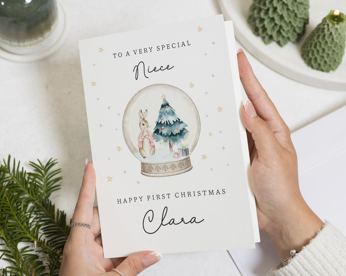 First Christmas Card for Niece, 1st Christmas Card, Personalised Christmas Card for Niece, Baby Girl Christmas Card, Bunny Xmas Card